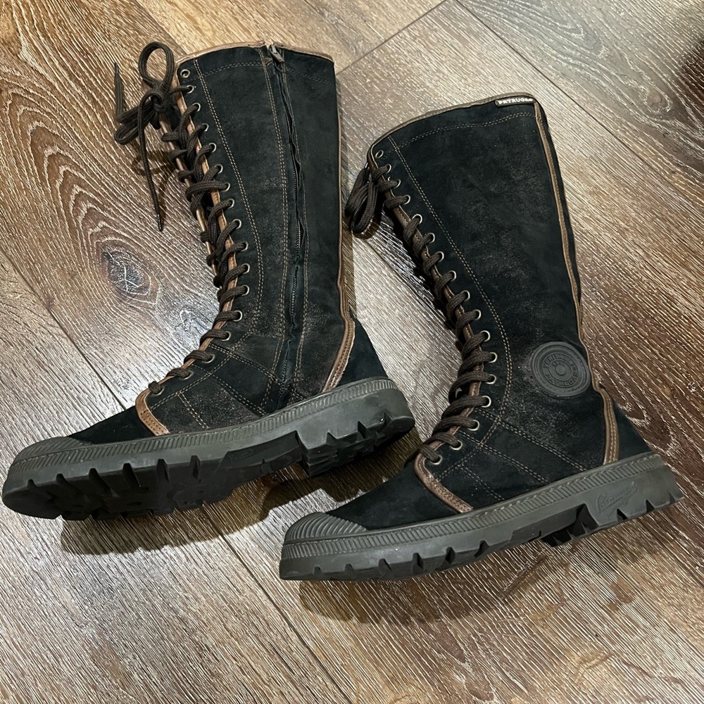Pataugas Black and Brown Lace-Up Tall Boots size 7 - Picture 3 of 10
